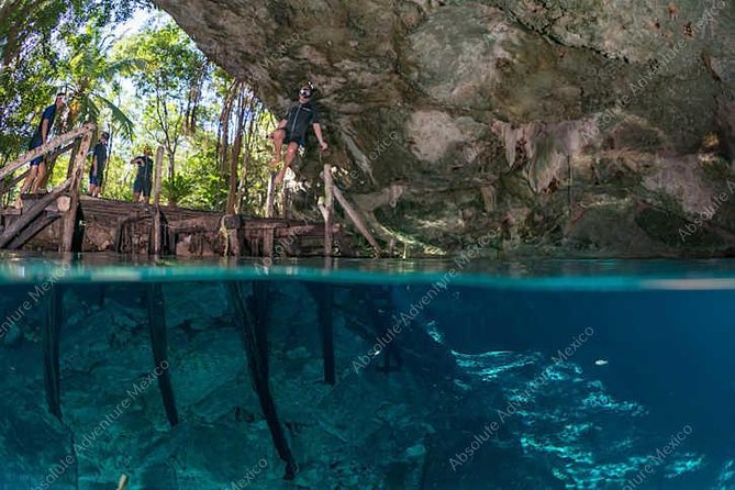 Dos Ojos Cenote VIP Private Tour – Snorkeling & Mayan Lunch - Entering the water with the right equipment