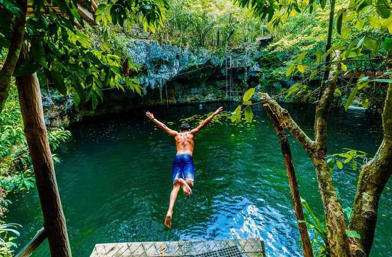 Puerto Morelos: Shopping Tour & Cenote La Noria - Reaching the cavern at Cenote La Noria